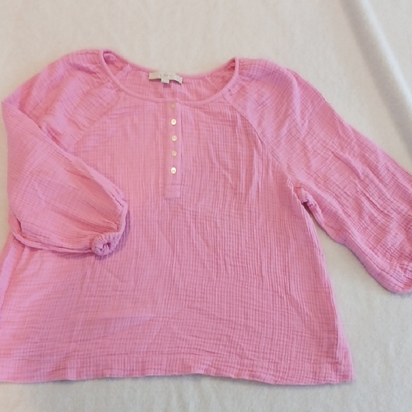 LOFT Pink Blouse with Textured Fabric and Relaxed Fit - Picture 1 of 7